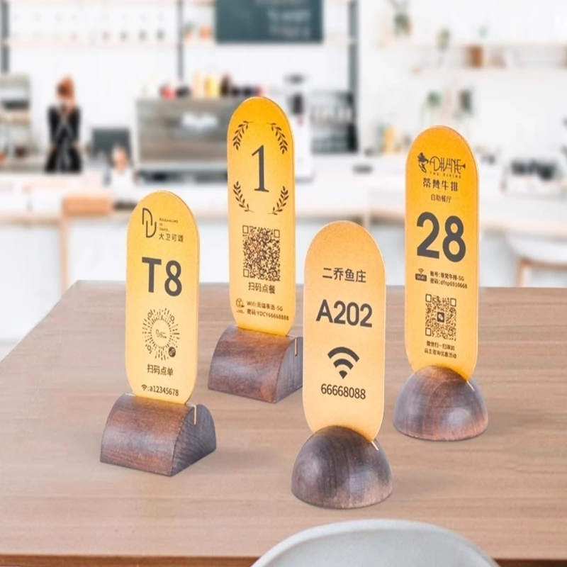 10pcs Solid wood base, golden reserved seat plate, table number plate, logo， QR code number can be customized