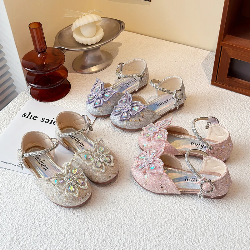 

Новая детская обувь принцессы для девочек, блестящая детская танцевальная обувь с бантом, блестящие вечерние повседневные сандалии для маленьких девочек