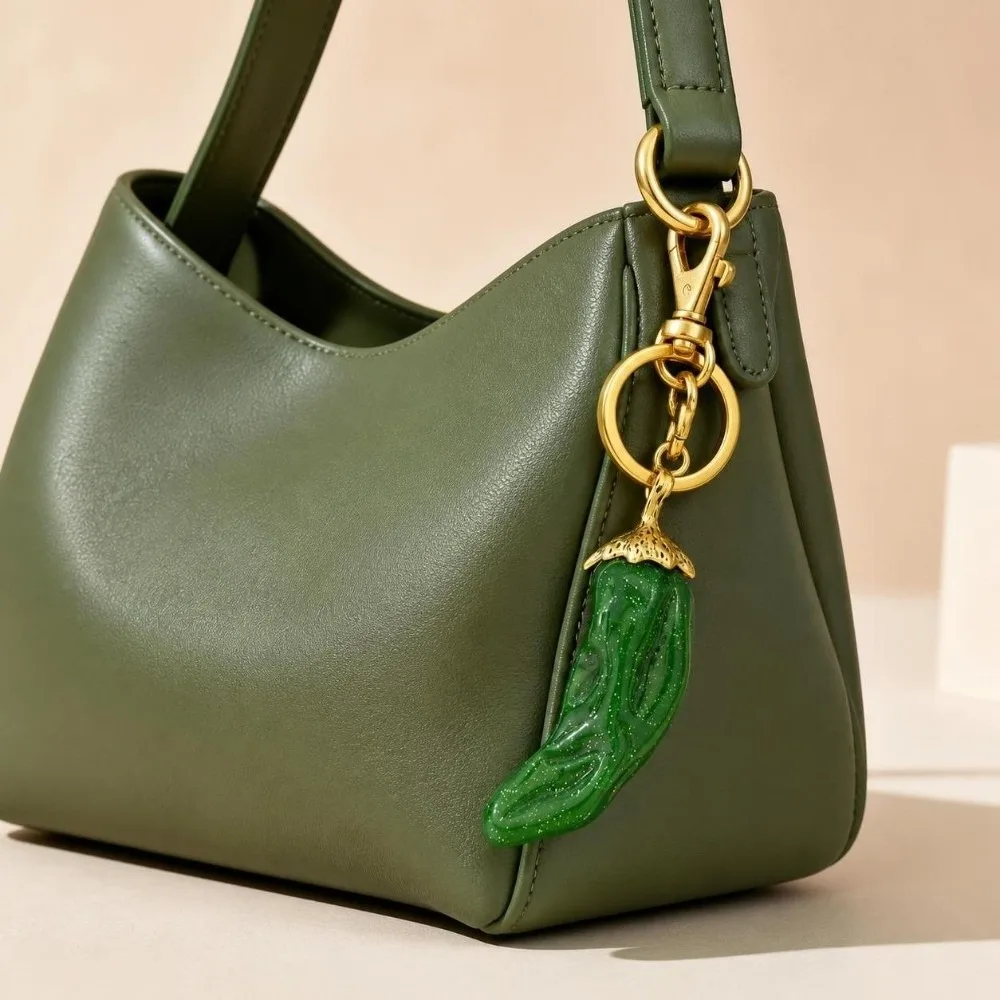 Cute Glitter Chili Pepper Keychain 3D Portable Bag Pendant Handmade Luxury Handbag Charm Bag Decoration