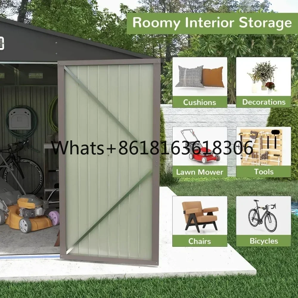 10x8 FT Outdoor Storage Shed, Large Garden Tool Metal Shed with Sloping Roof and Double Lockable Door Cabanons De Jardin