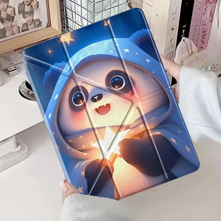 Holder Cover Tablet Case For iPad Pro 2025 Mini 6 7 Pro 11th 10th 9th 8th 7th 12.9inch Air 4 5 M3 M2 M4 11inch Cute Panda