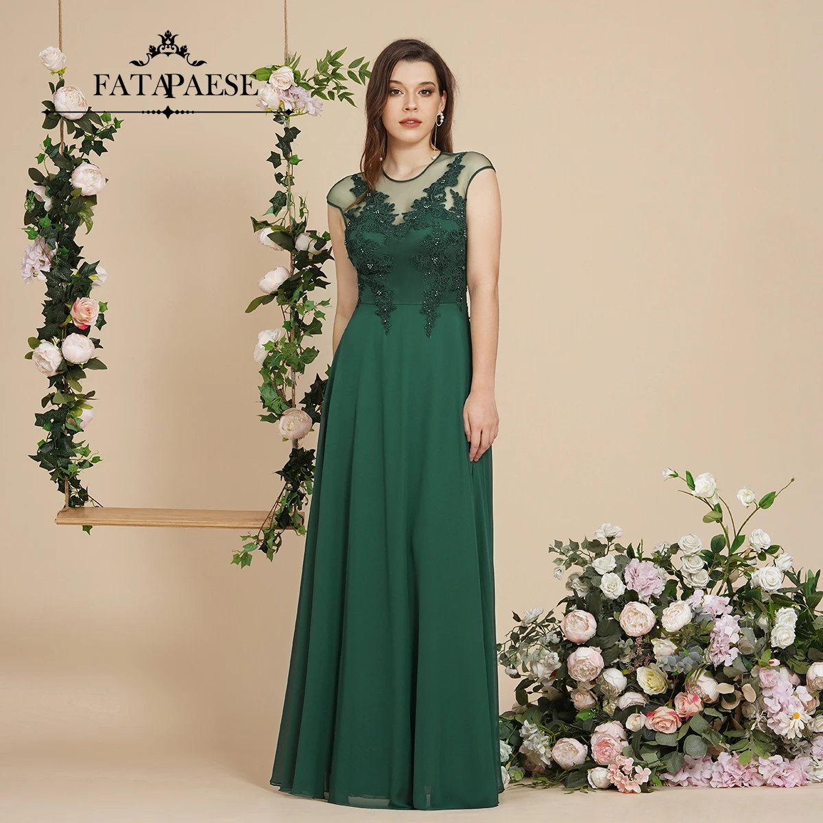 

FATAPAESE Bridesmaid Dresses Illusion Sweetheart Beading Bodice A-Line Skirt Floor-Length Gown Wedding Guest Clothes