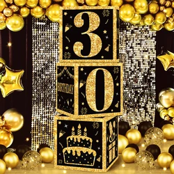 Gold Black Birthday Number Paper Boxes 18 30 40 50 60 70 75 80 Year Old Birthday Party Decoration Adult Birthday Party Supplies