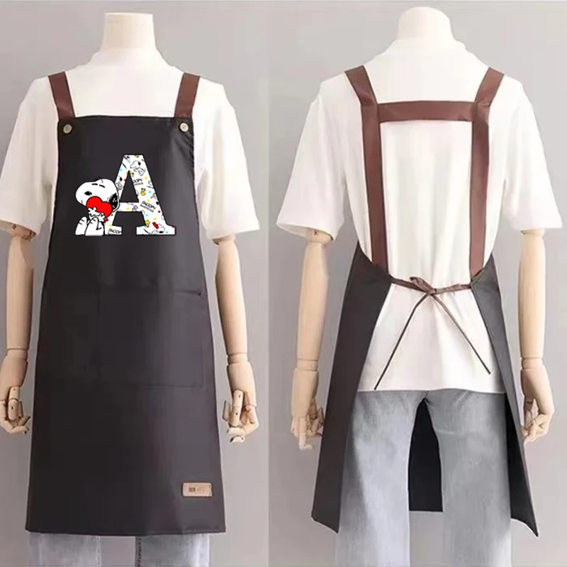 Snoopy  Kitchen Aprons Fashion Letter A-Z Printed Signature Waterproof Home Chef Baking Clothes with Pockets Adult Bib Waist Bag