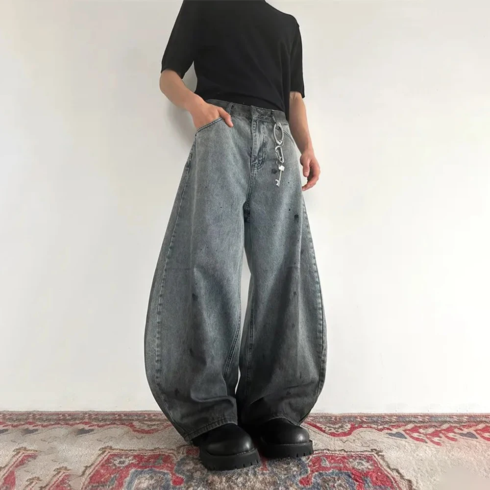 

Summer New Men's Ink Splatter Wash Gradient Jeans American Retro Fashion Trendy High Street Loose Casual Niche Men's Bottoms