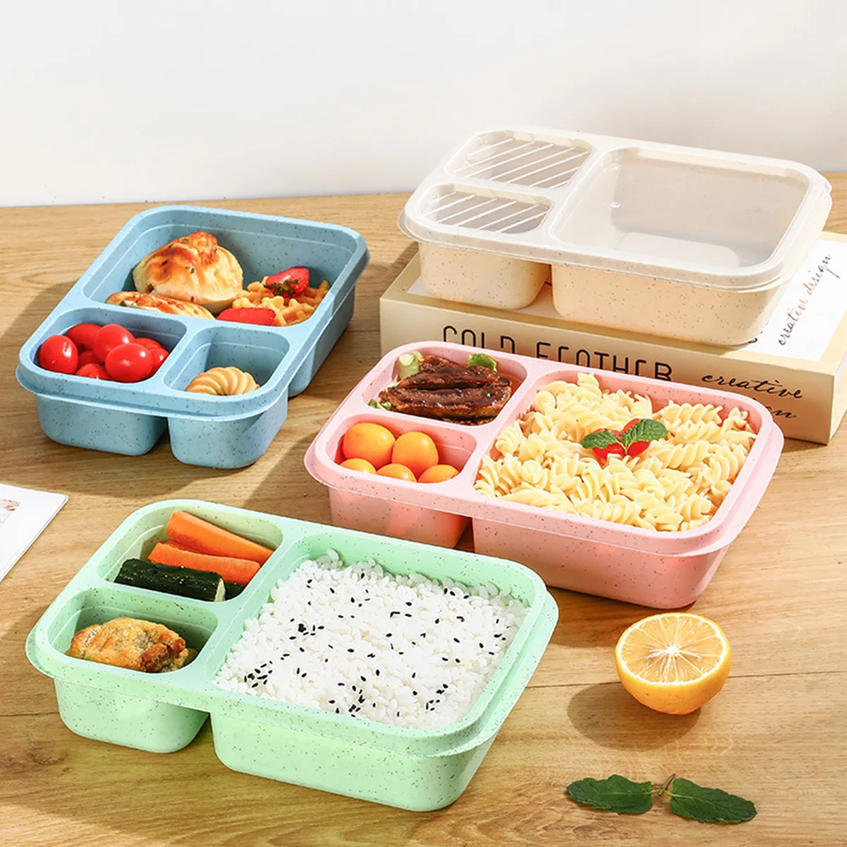 Marmita Plástica Portátil com 3 Compartimentos Selados para Estudantes, Crianças, Camping, Piquenique, Salada de Frutas, Recipiente para Alimentos, Micro-ondas