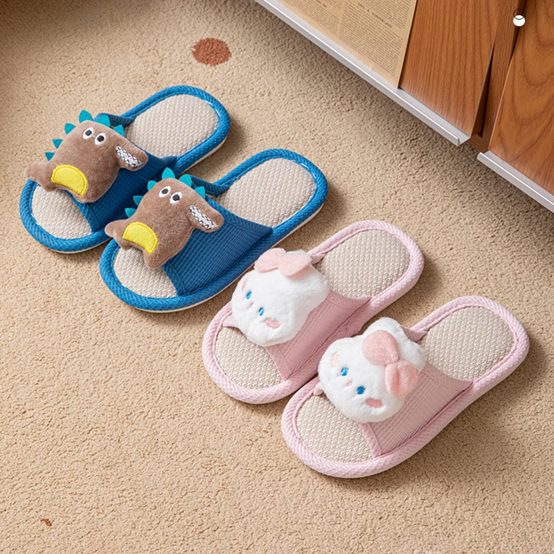 Linen Cartoon Children's Slippers Home Flat Cute Casual Designer Shoes Girls Summer Children Lovely Indoor Slides Kid Soft Unise