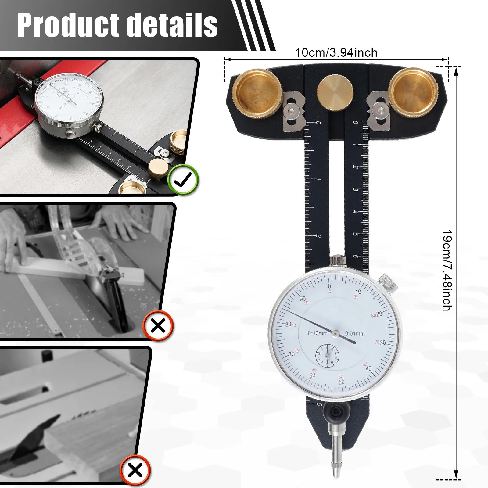 Table Saw Dial Indicator 0.01 mm Accuracy Adjustable Table Saw Alignment Gauge Calibrator Aluminum Alloy Table Saw Dial Gauge