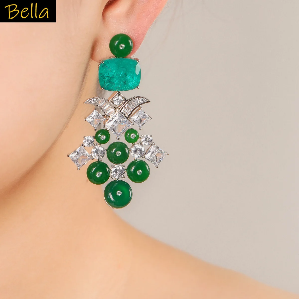 

vintage earrings green red luxury jewelry women evening party wedding bride earrings anniversary gift female