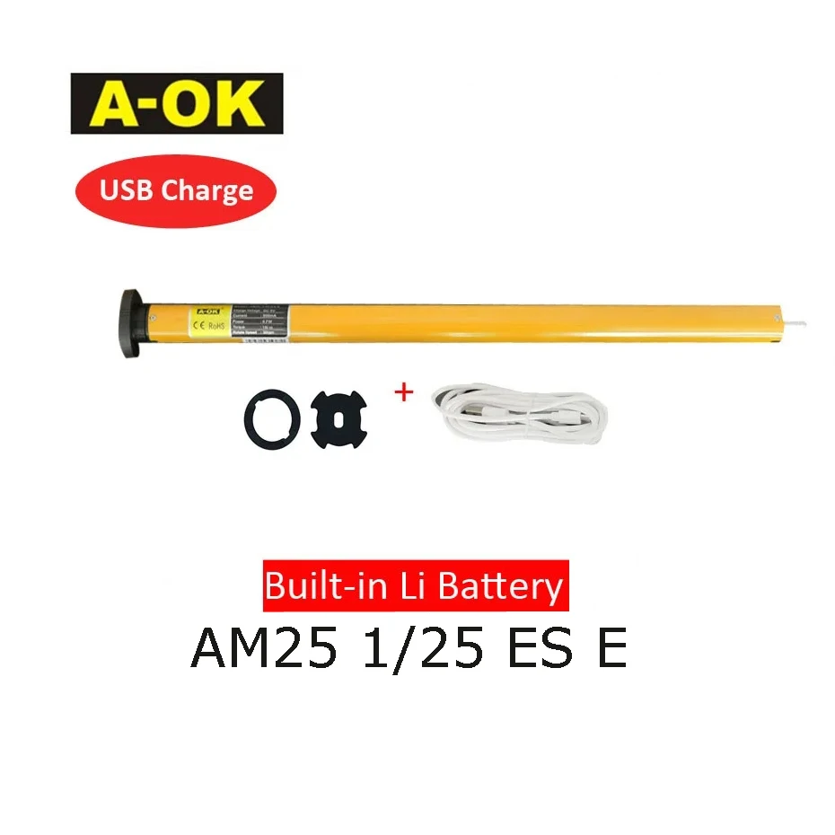 

A-OK AM25 1N/25 Rolling Tubular Motor,Support RF433 Remote,Built-in Battery,for Rolling/Roman Curtain/Sun Blinds,for 38mm Tube