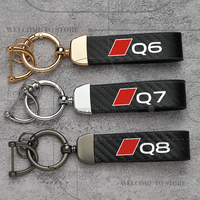 Carbon Fiber For Q7 Q6 Q8 Emblem 4L 4M E-tron TFSI Sportback Fashion Leather Keychain Men Women Car Key Ring Auto Accessories