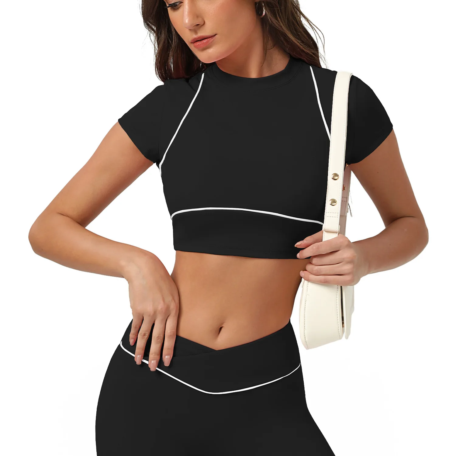 

Mermaid Curve Quick-drying Sports Top Women's Short-sleeved Running Summer Training Fitness T-shirt Contrast Color Yoga Top Vest