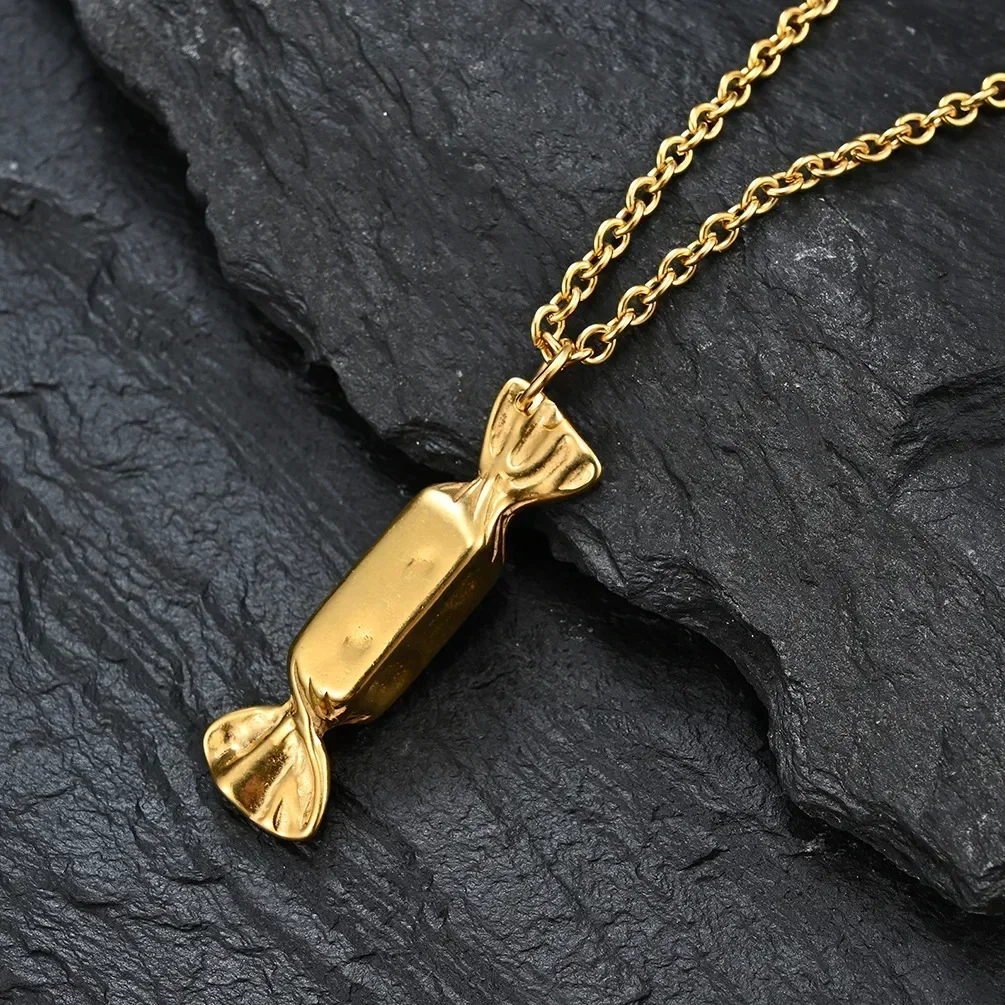 Fashion Paper Candy Pendant Necklace for Men Stainless Steel O Chain 24Inch Male Anniversary Festival Jewelry