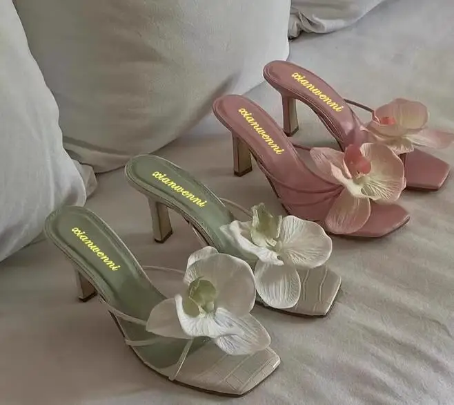 

Carpaton Newest Flower Decorations High Heel Shoes Summer Sexy Beach Wearing Slippers Fashion Sandals