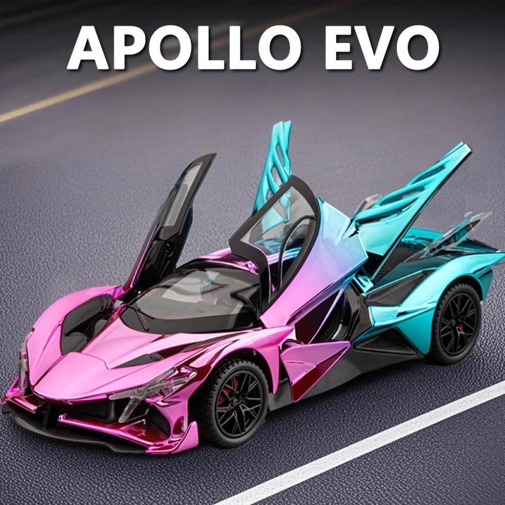

1:24 Apollo EVO IE Car Model Toy Diecast Metal Pull Back Sound Light Doors Opened Supercar Models Holiday Presents for Kids
