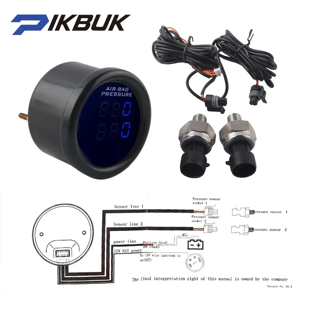 

2inch 52mm Dual Display Air Suspension Gauge Air Ride Air Pressure Gauge PSI With 2pcs 1/8NPT Sensors