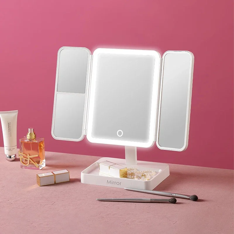 Miroir à 3 voies, miroir 360° pliable à 360 degrés, maquillage portable pour coiffure et rasage