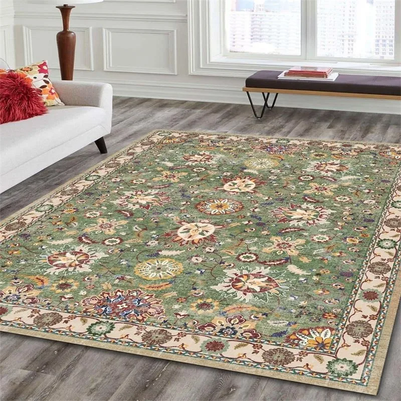 Advanced American Retro Persian Rug for Living Room and Bedroom Decor Carpet 100% Polyester Felt Washable Foldable Anti-slip Mat