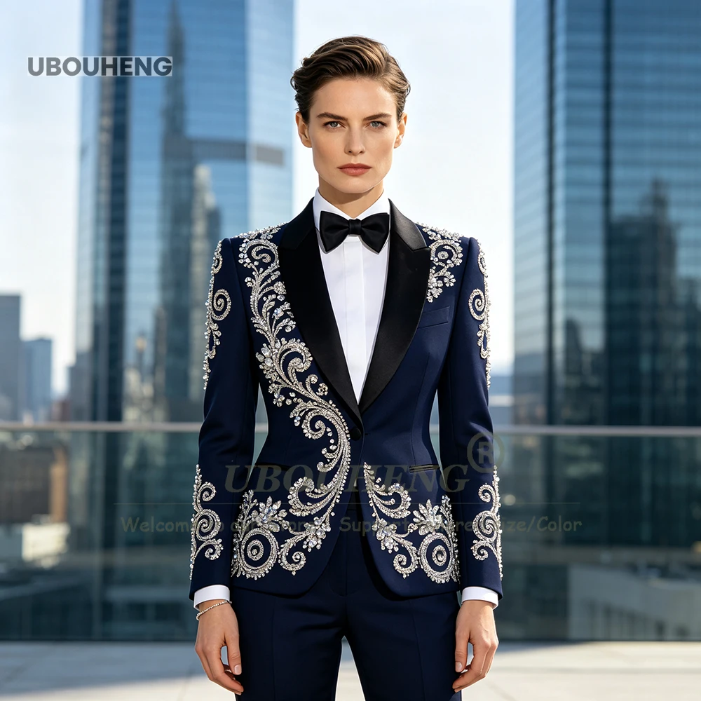 Brilliant Beaded Stones Suits Women 2 Piece Sets Bride's Mother Dress Customized Lady Business Tuxedo Attire Female Clothing