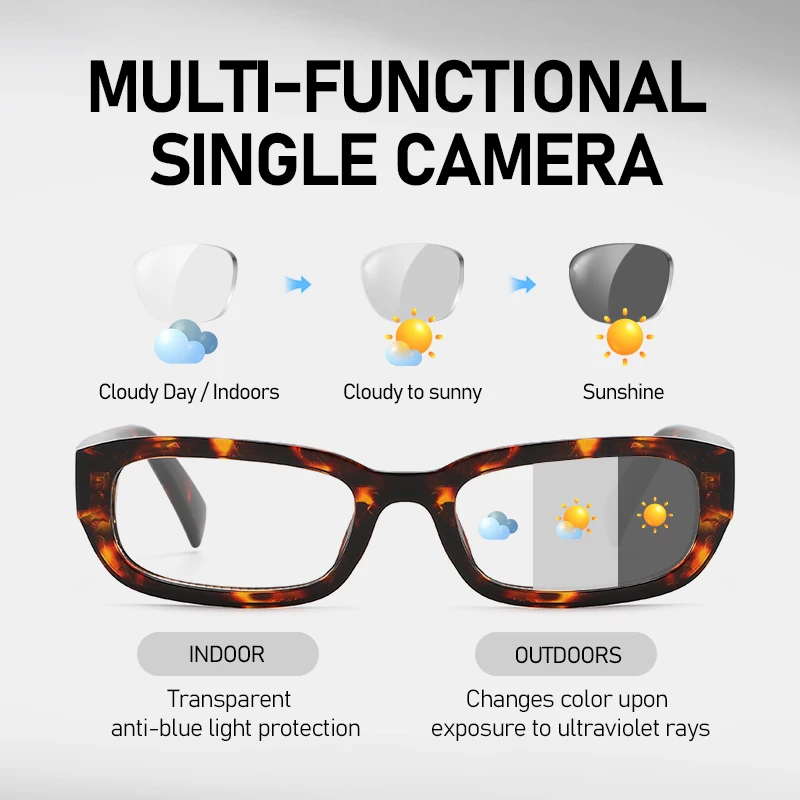 Photochromic Retro Rectangle Sunglasses Blue Light Blocking UV400 Eyewear Two in One Classic Small Frame Vintage Fashion Glasses