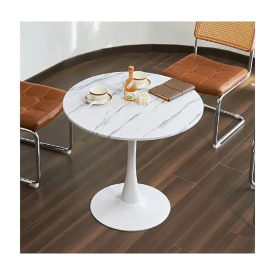 

Round Dining Table 31.5 Circle Tulip Table with Thickened Top and Metal Pedestal in Marble Pattern White for Kitchen Small Spac