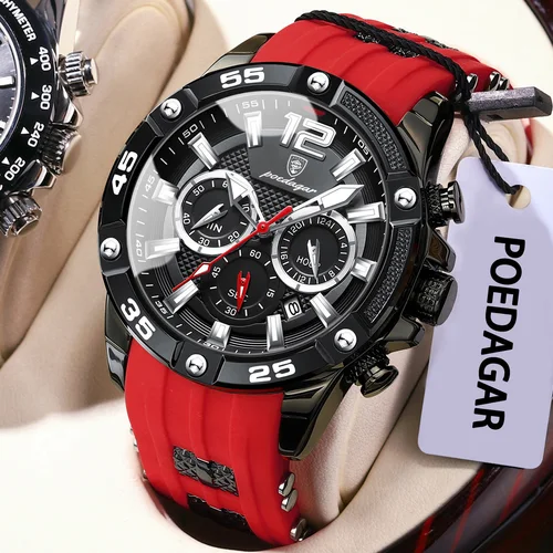 Imagen 1 del producto POEDAGAR, relojes originales a la moda para hombre, cronógrafo luminoso resistente al agua, reloj de pulsera deportivo con fecha para hombre, reloj de cuarzo de alta calidad para hombre