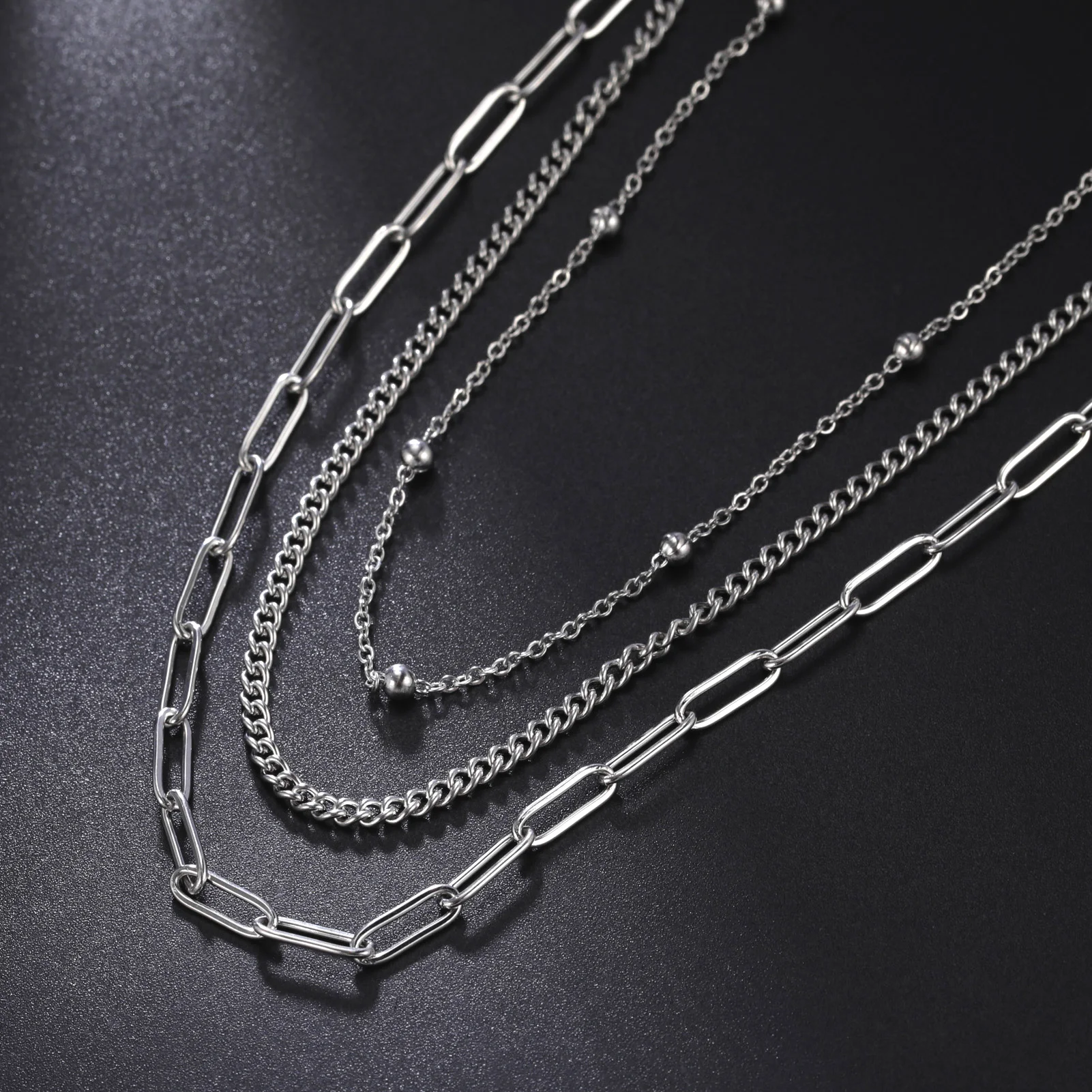 Edelstahl Geometrie Perle Anhänger Mehrschichtige Kette Choker Halskette Für Punk Frauen Hochzeit Schmuck Zubehör – Detail 3