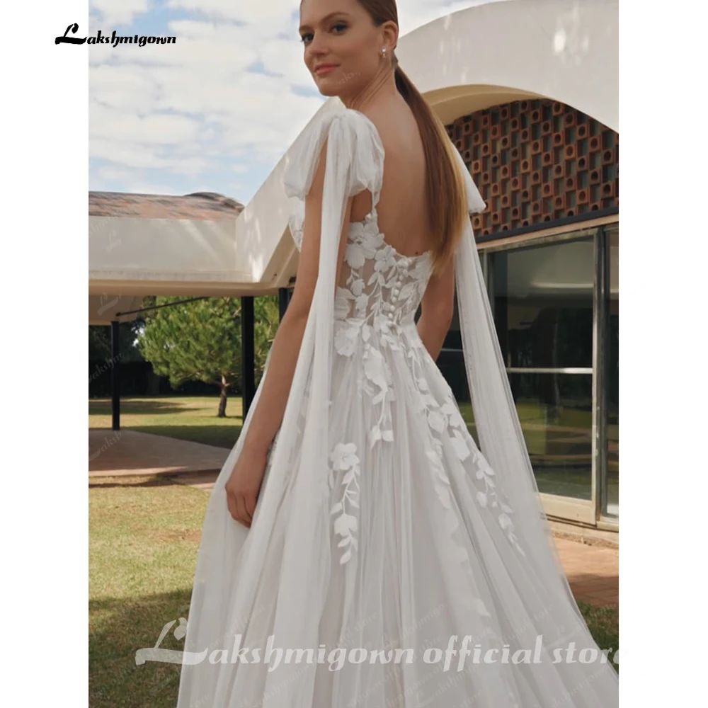 Lakshmigown Spitzenapplikationen Hochzeitskleider für Frauen mit Cape Verlobungs-Brautkleid Vestidos De Novia Maßanfertigung – Detail 7