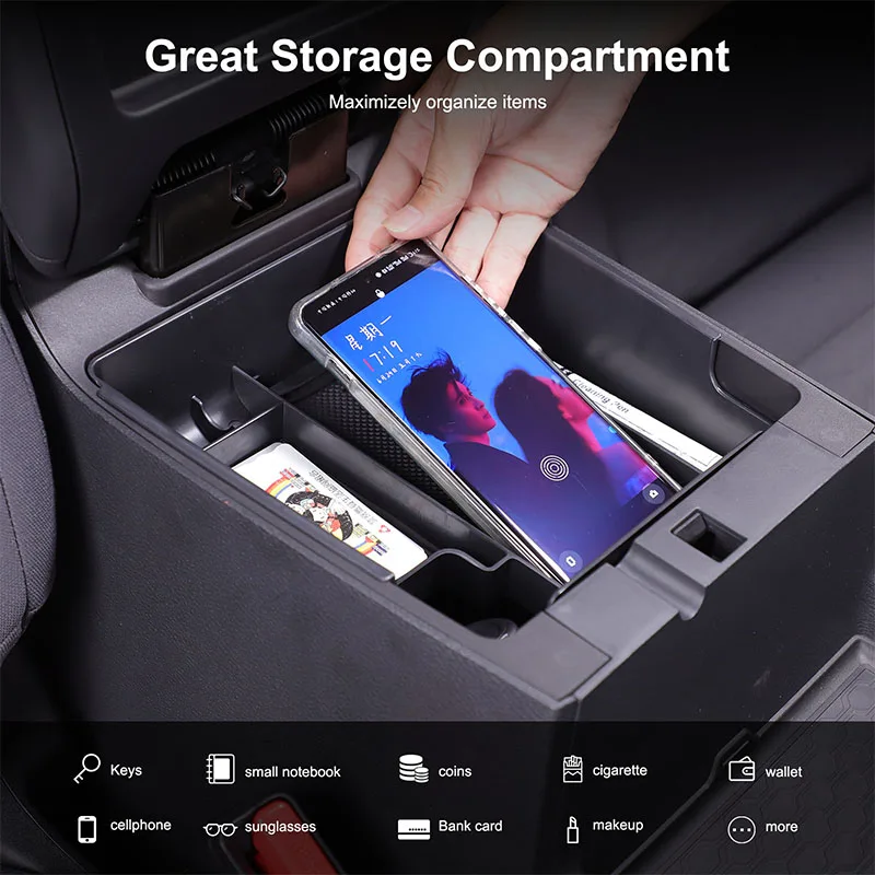 

For Nissan Frontier 2022-24 Black Car Center Console Armrest Storage Box Organizer Tray Mobile Phone Storage Box Car Accessories