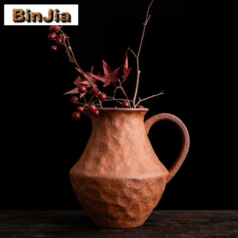 

Ретро грубая керамическая ваза для цветов, сушеный держатель, персонализированное керамическое гидропонное зеленое растение, новое украшение для рабочего стола в китайском стиле