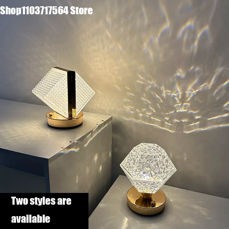 Modern simple metal table lamp bedroom room bed acrylic crystal decoration small night light atmosphere light