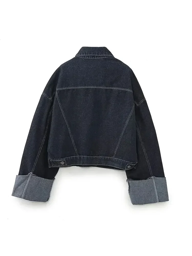 Women Fashion With Pockets Denim Blue Single Breasted Jackets Vintage Lapel Neck Long Sleeves Female Chic Lady Outfits