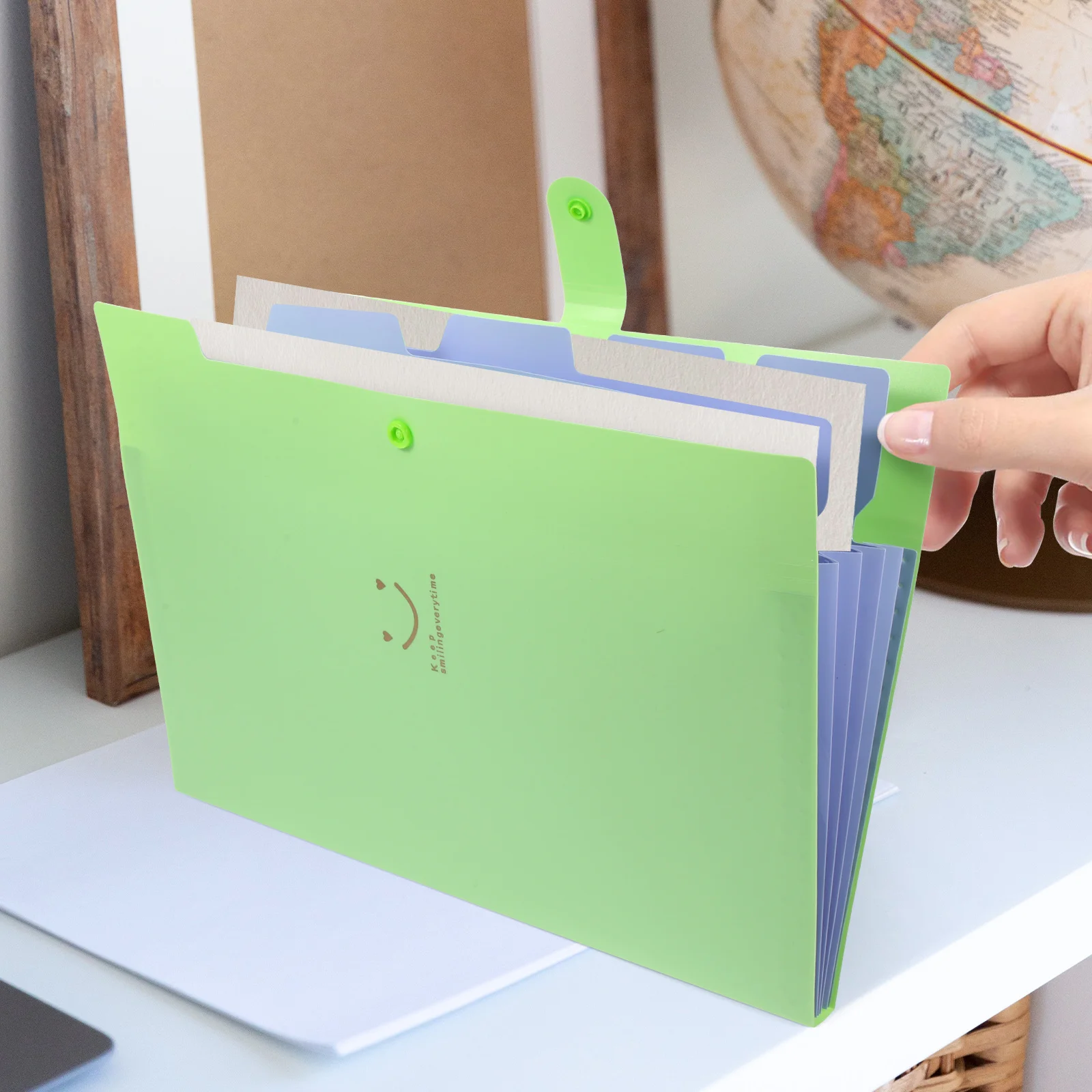 

Premium Quality 5 Pockets Accordion File Folder Snap Button Closure A4 Letter Size Document Organizer Grass Green