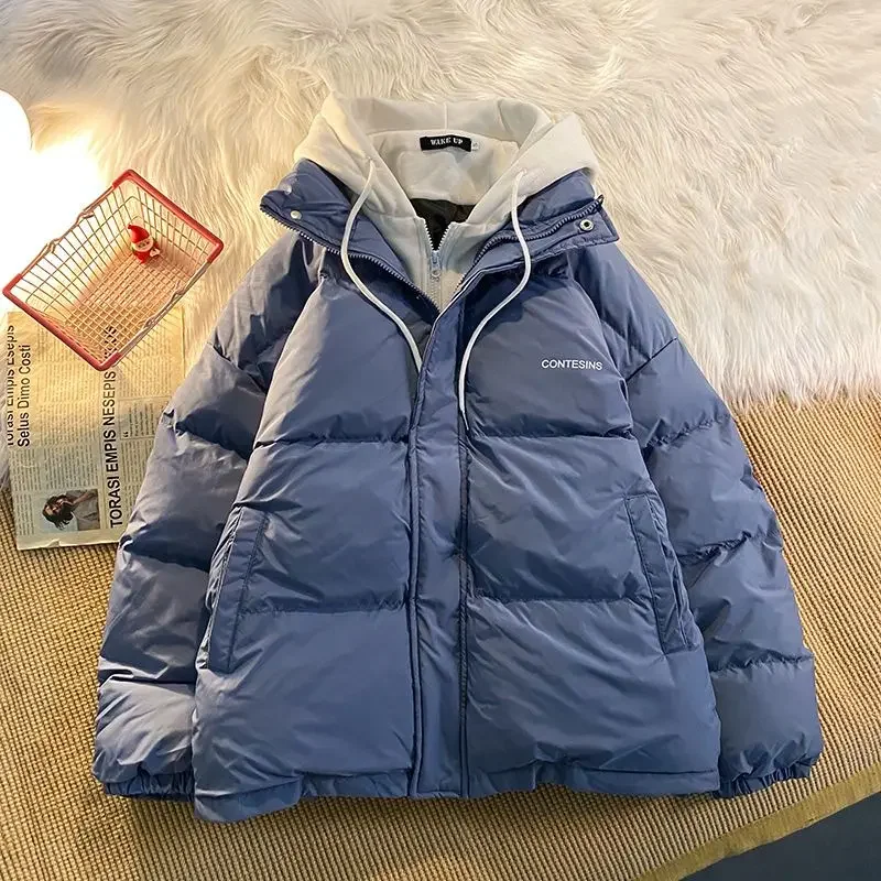 Koreanische Mode-Version Winter Freizeit Baumwolle Kleidung Frauen y2k multifunktion ale gefälschte zwei Taschen Reiß verschluss Daunen jacke dicken Mantel