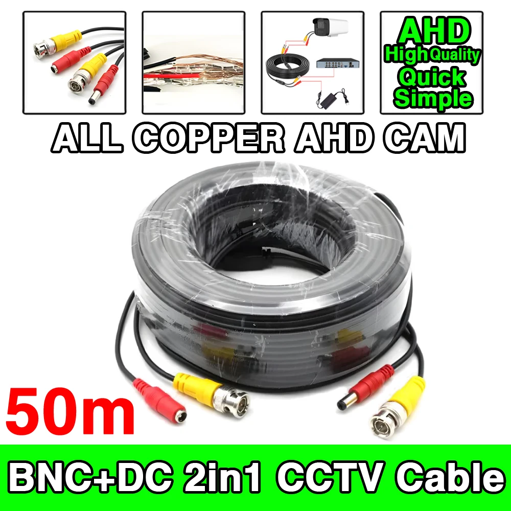 

1m=0.14$ Bnc+Dc 2in1 Ahd Cctv Camera Finished Extension Wire 50m Overlength All Copper Premium Aluminum Foil Video+Power Cable