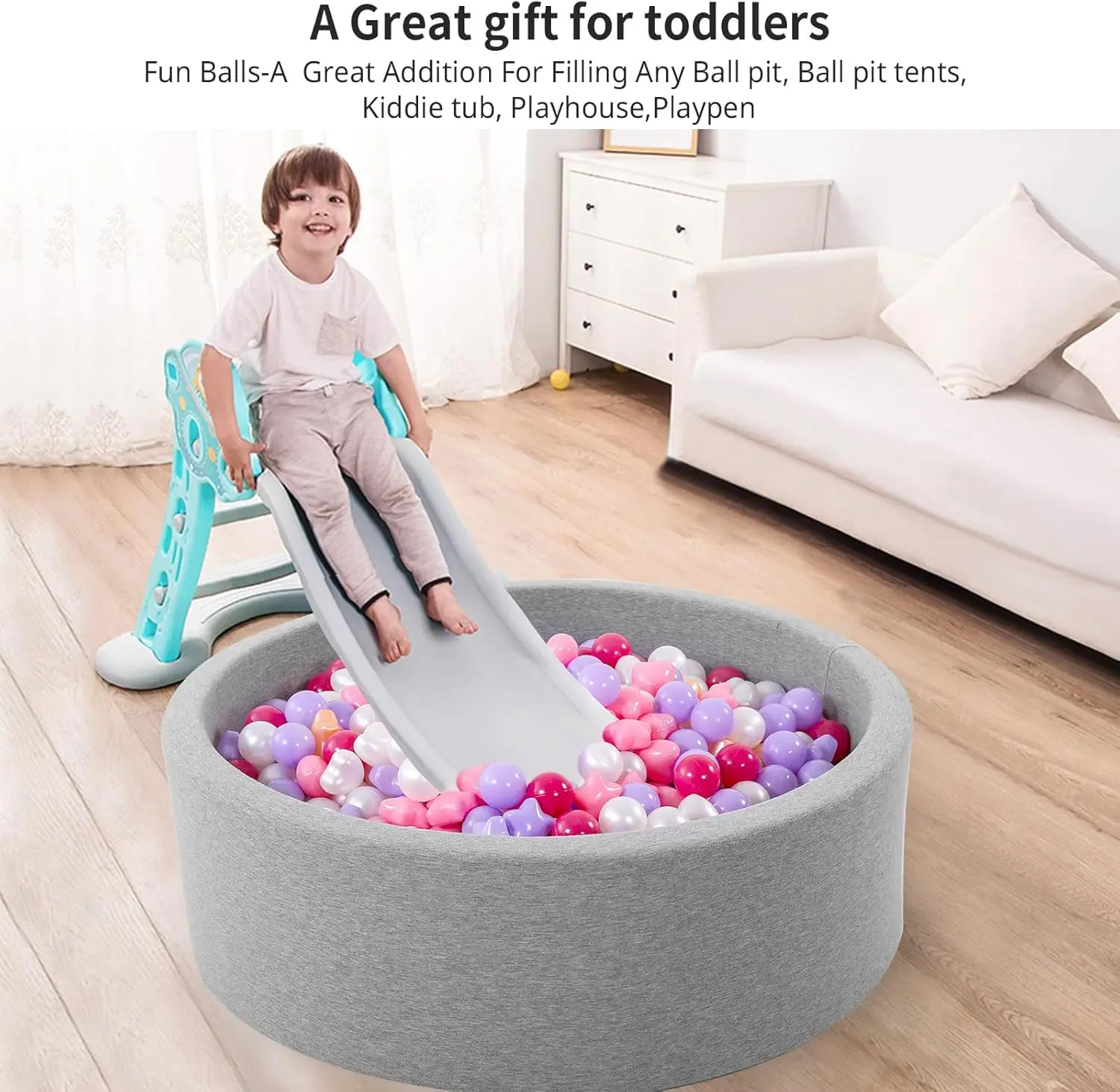 Ball Pit Balls 100 Rose Violet Or, Boules en plastique pour les tout-petits sans ftalat sans BPA, balles anti-écrasement dans des jouets de jeu réutilisables