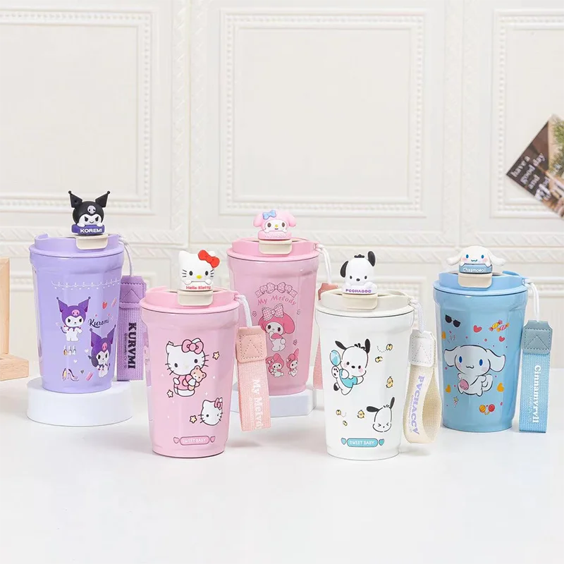 480ML Sanrio Hello Kitty Thermos 304 Stainless Steel Insulated Cup Cute Kuromi Doll Water Bottle Cinnamoroll Children Girls Gift