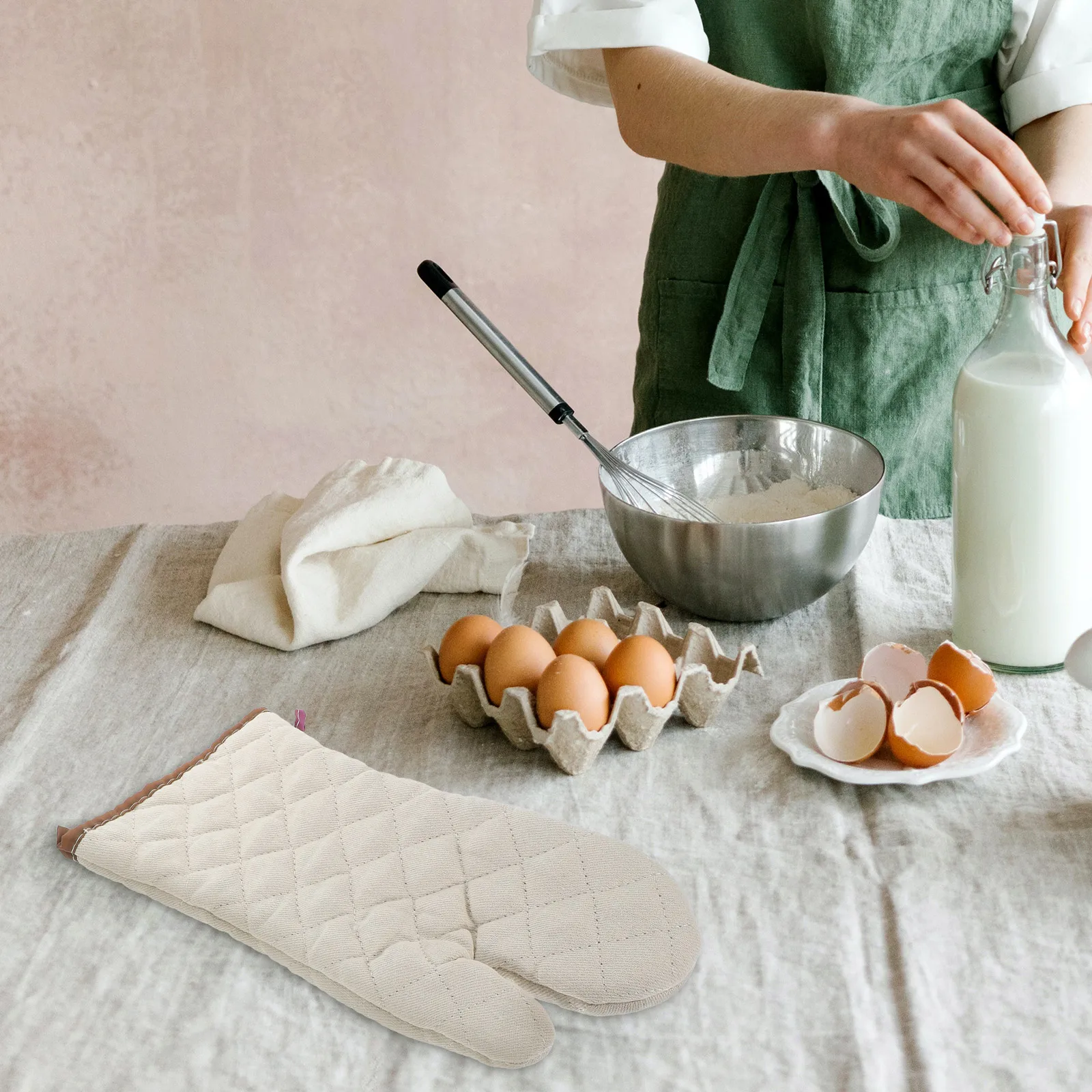 

1 Pair Heat Resistant Oven Mitts Thickened Anti-Scald Cooking Gloves For Baking Grilling Microwave Non-Slip Kitchen Oven Glove