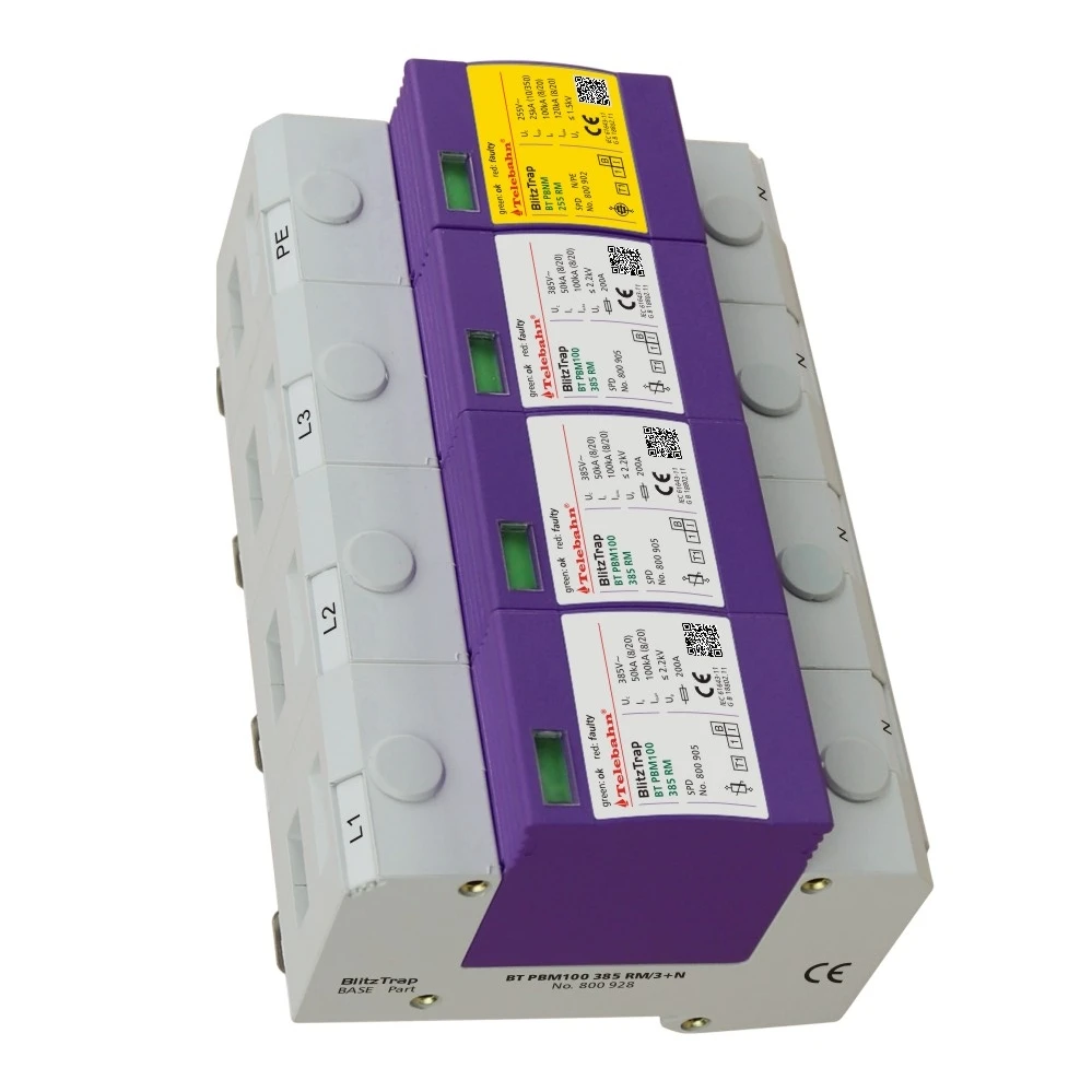 

AC Surge Protector 385V 275V 50kA 100kA T1+T2 3 Phase Surge Protection SPD