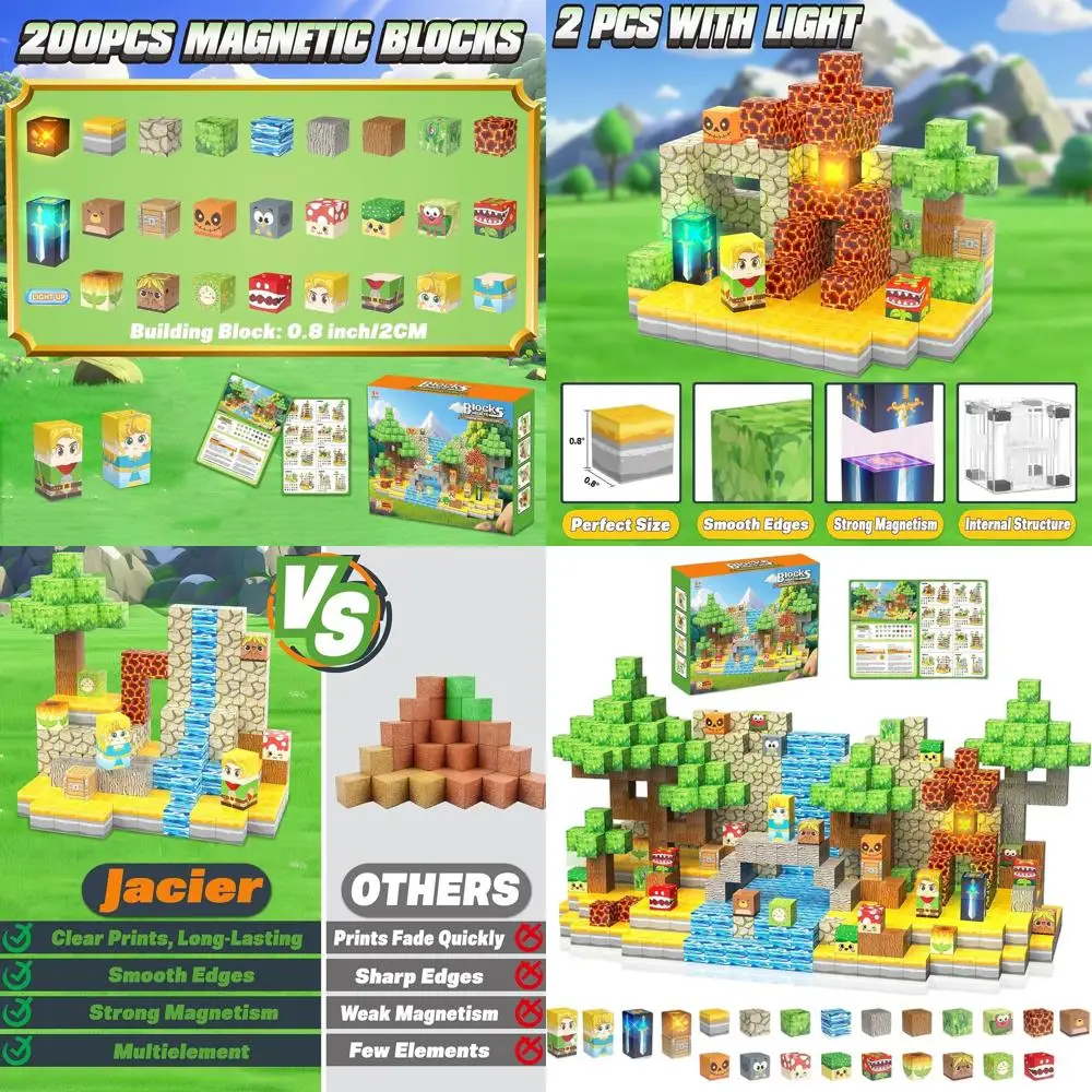 مجموعة مكعبات بناء مغناطيسية مضيئة مكونة من 200 قطعة - ألعاب جذعية تعليمية للأطفال من سن 3 إلى 12 عامًا، هدايا مثالية للعطلات