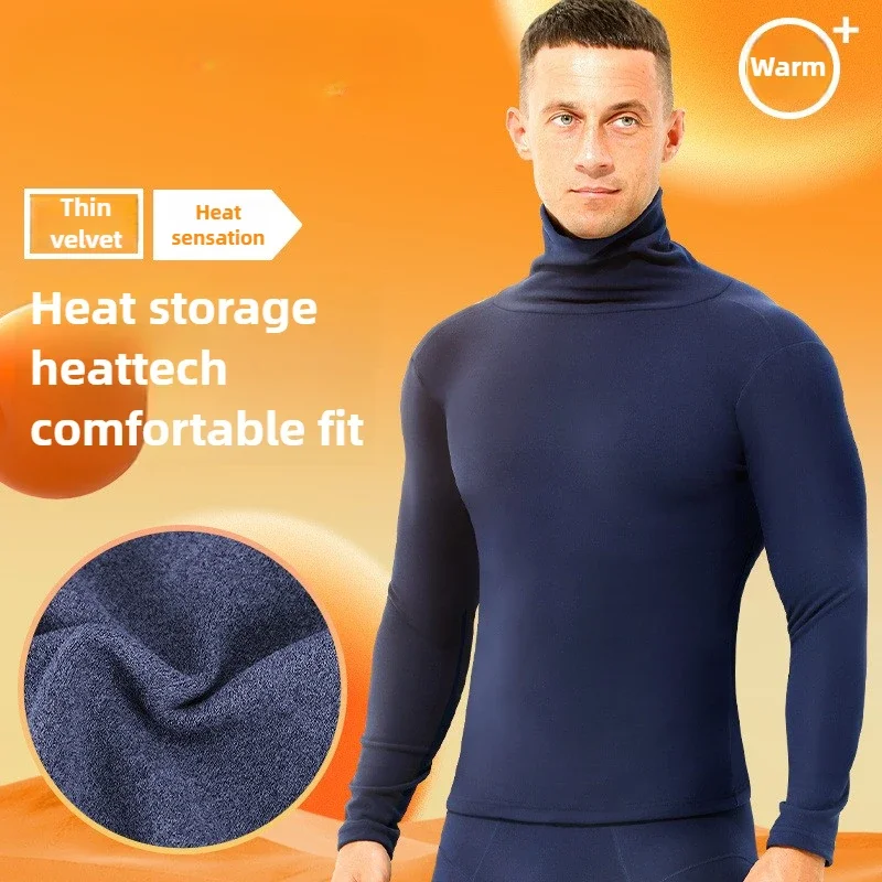 Fleece Thickened Thermal Underwear Men Turtle Neck Thermal Shirt Slim-fitting Wear Long-sleeved Top Thermal Underwear Men