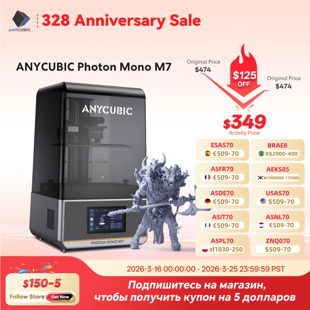 

ANYCUBIC Photon Mono M7 14K MSLA 10'' 14K LCD 3D Printer Resin 3D Printer Speed Up to 150mm/h Printing Size 223*126*230mm