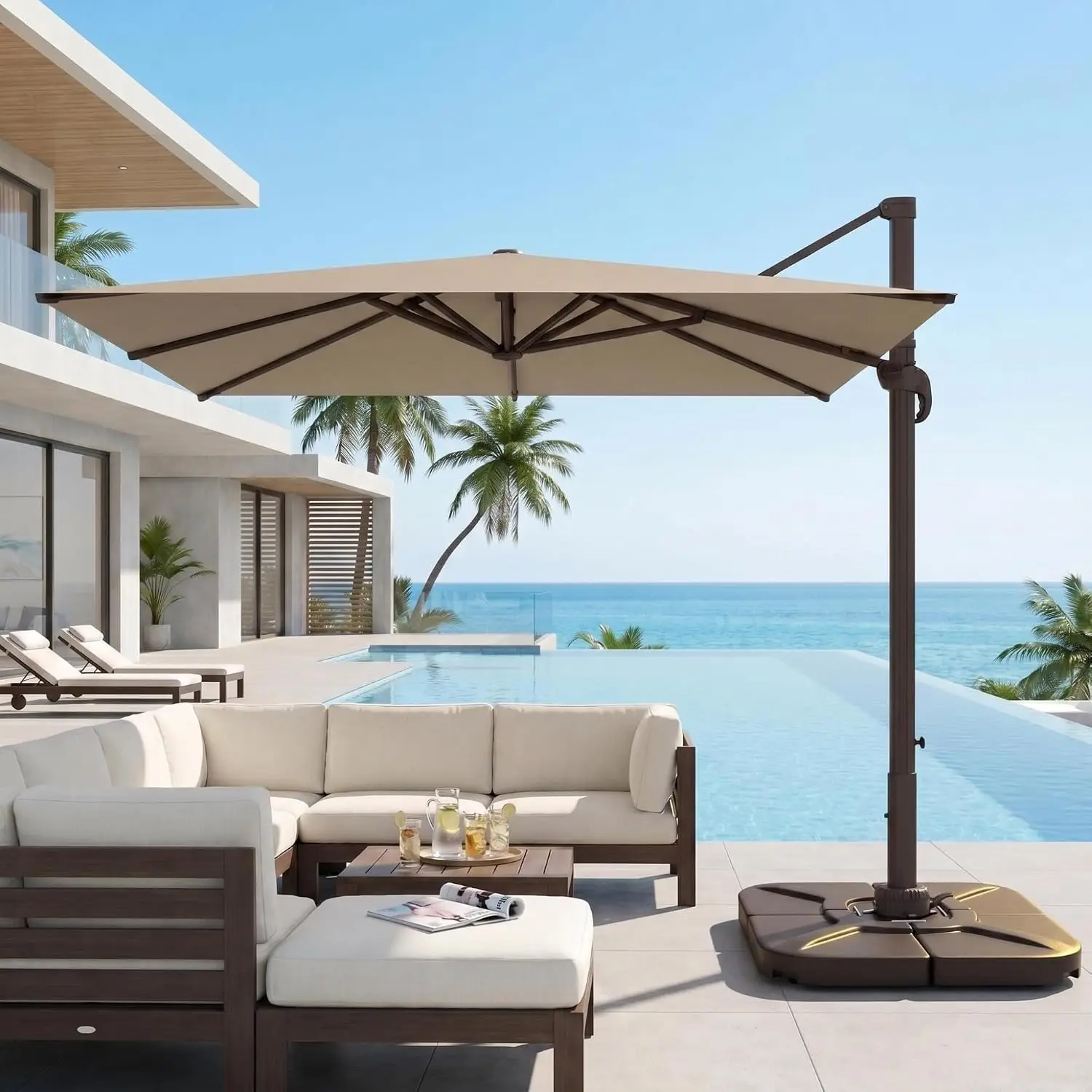 Rectangular Offset Umbrella 10x10ft Aluminum Cantilever 360° Rotation 4-Position Tilt UV Protection Pool Garden, Customized