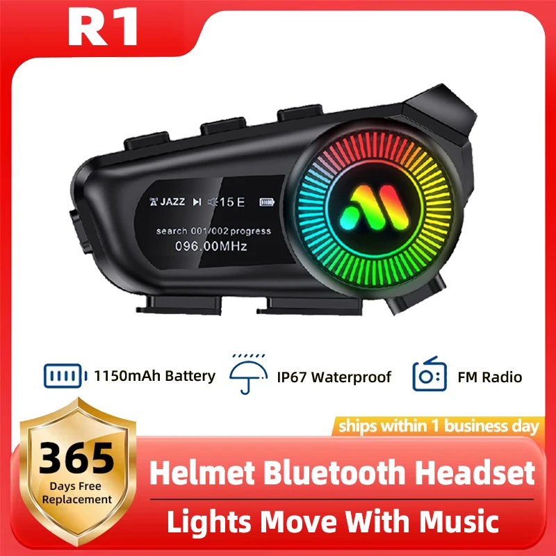 

R1 мотоциклетный шлем Bluetooth-гарнитура воспроизведение музыки шумоподавление IP67 водонепроницаемый FM-радио HIFI колонки 1150 мАч аккумулятор BT6.0