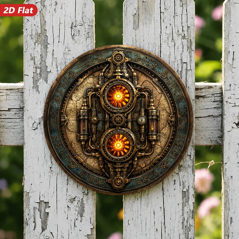 CIFBUY Steampunk Vintage Round Metal Wall Art Aluminum Wall Art Waterproof Durable Decor For Living Room Office Study Indoor Out