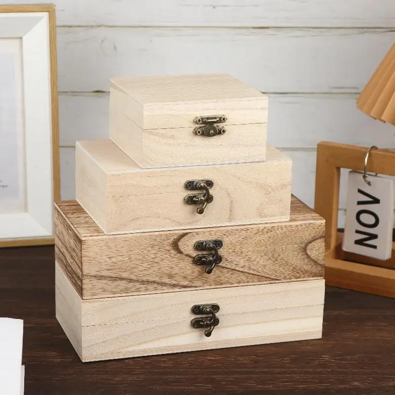1/3Pcs Rustic Vintage Style Wooden Storage Box With Hinged Lid Keepsake Box Organizer For Trinket Home Decor Crafts Art Hobbies