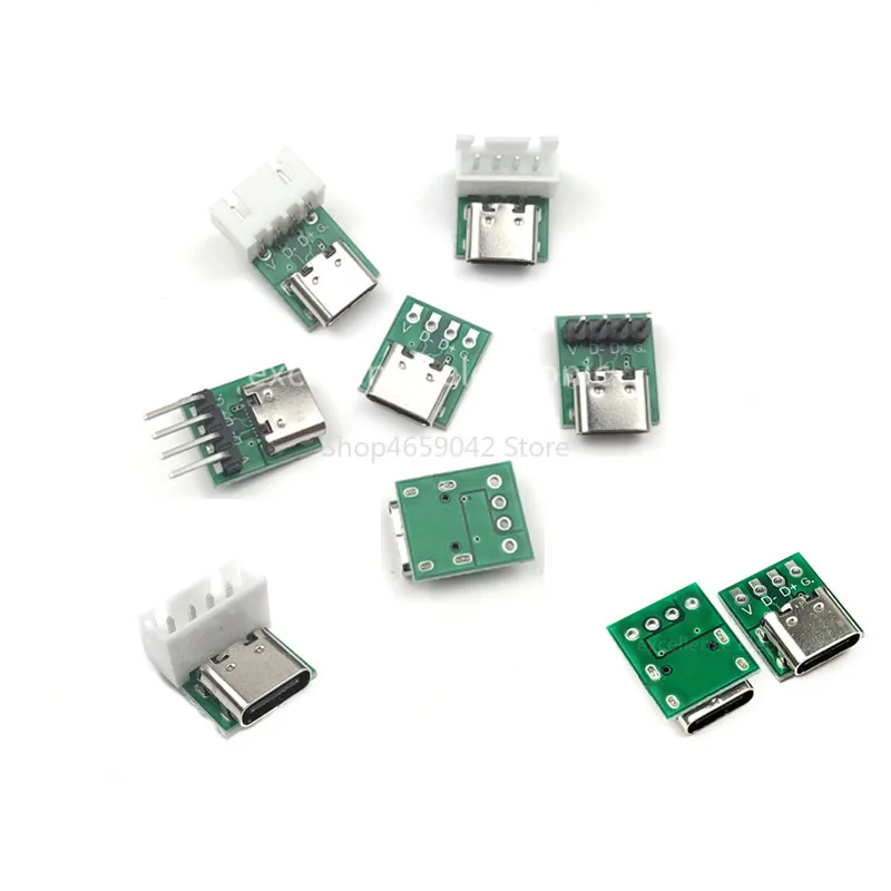 2pcs USB 3.1 TYPE-C Port Female Socket To in-Line DIP-4P Adapter Test Board To  Curved / Straight Pin Header XH2.54