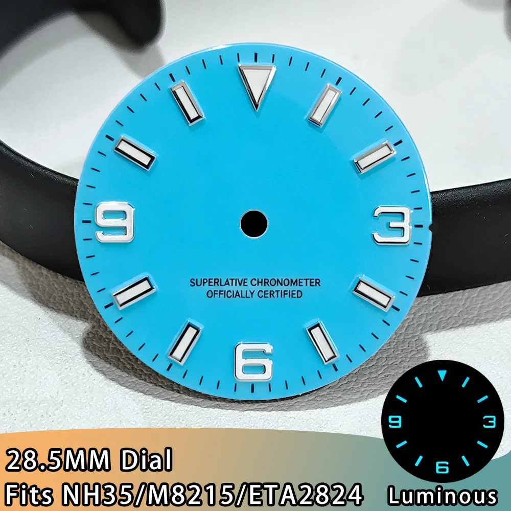 

28.5mm Dial NH35 Movement Luminous Dial With Double Calendar Watch Accessories Fits NH35/M8215/ETA2824 Watch Dial ﻿Accessories