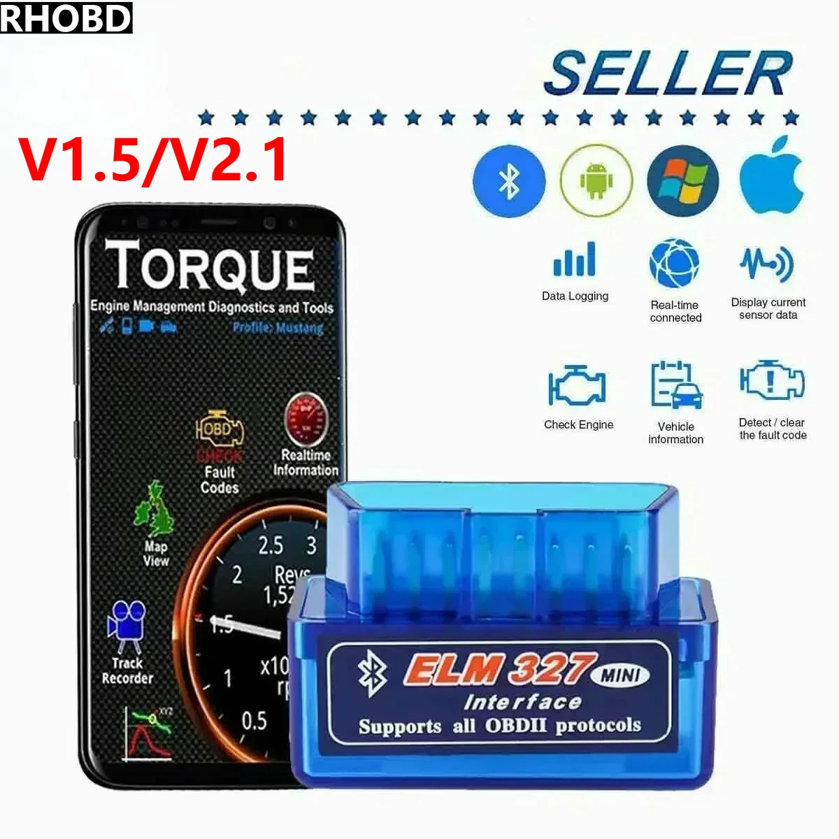 

НОВЫЙ автомобильный детектор ELM327 Bluetooth-совместимый интерфейс V2.1 V1.5 OBD2 диагностический инструмент ELM 3227 работает для Android Torque/ПК ГОРЯЧИЙ