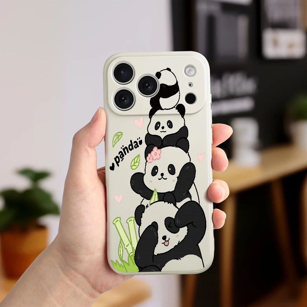 حافظة هاتف باندا لطيفة لهاتف آيفون 17 ProMax 17 Air 16 15 14 13 12 11 Pro Max XS Max7 8 Plus 16e 16 Plus غطاء من البولي يوريثان